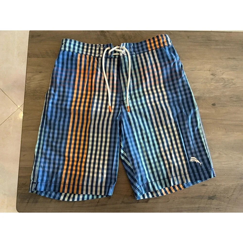 Tommy Bahama Men’s Swim Trunks Blue White Plaid Swim Trunks Size S